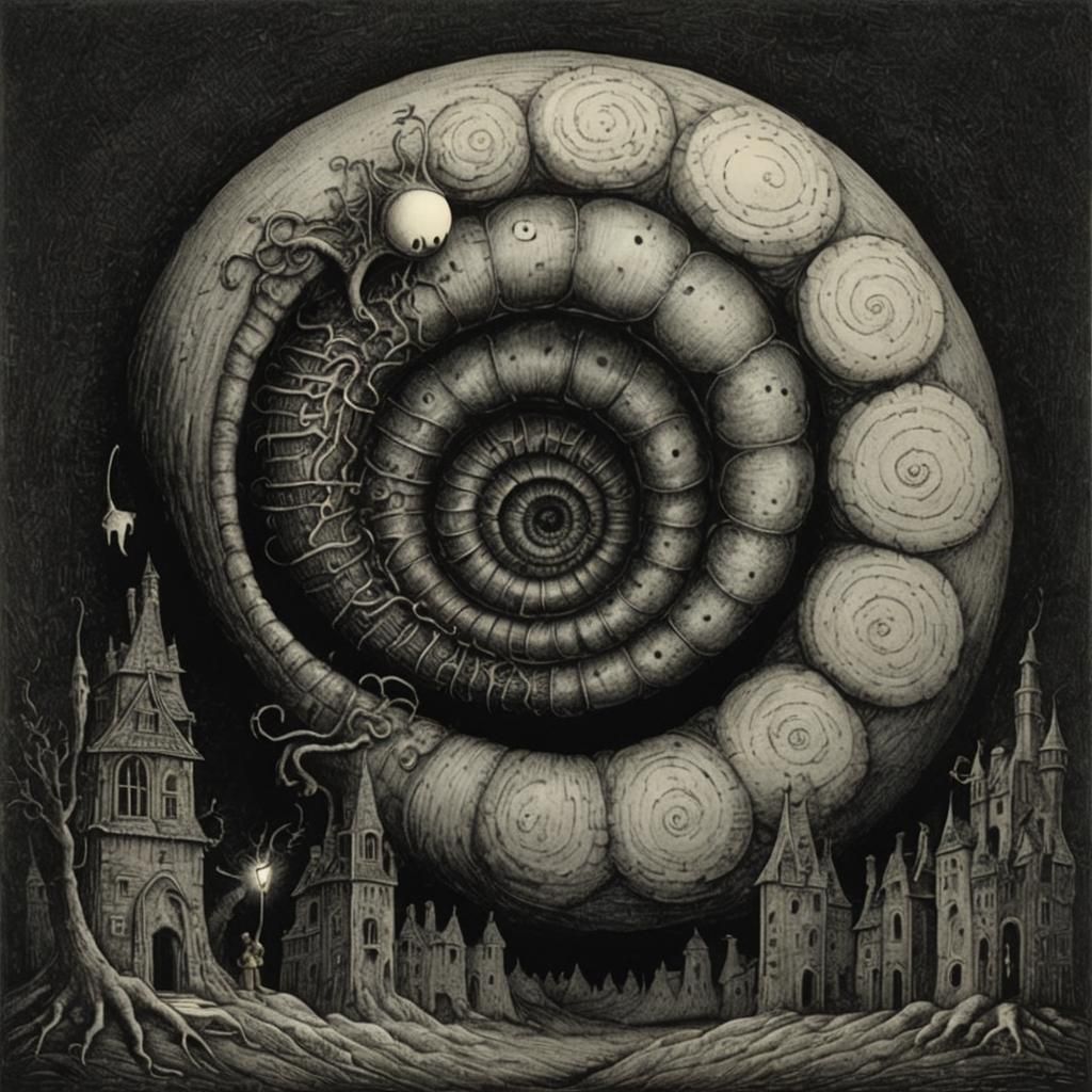Surreal Worm Emerges: Gothic Horror Illustration