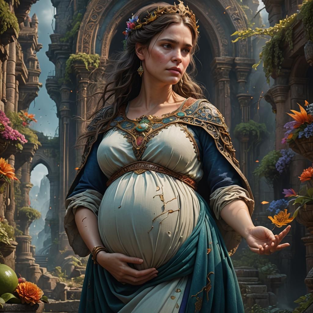 Fantastical Pregnant Woman in Detailed Matte Painting