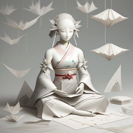 Serene Figure in Paper Paradise