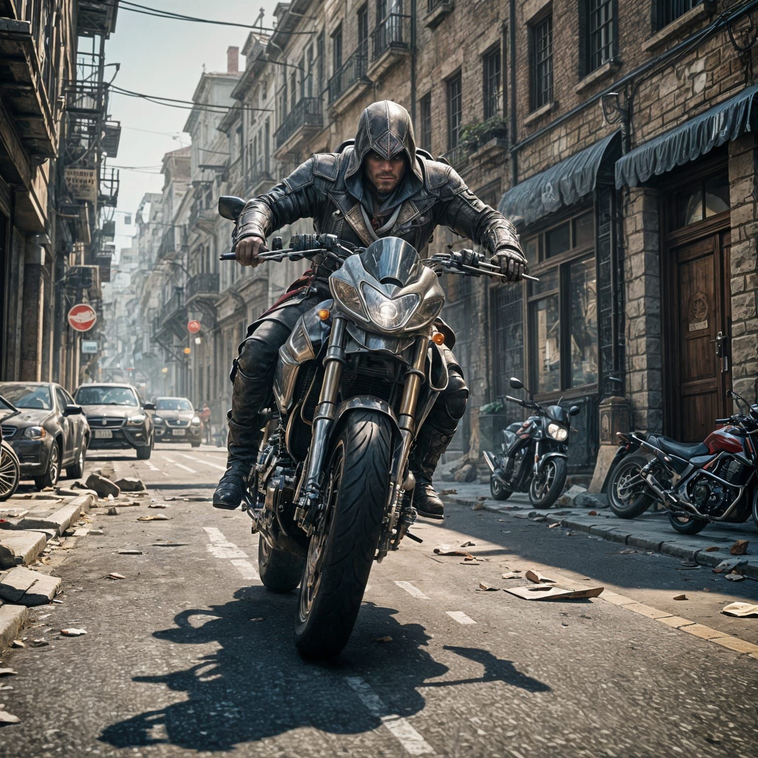 Assassin's Creed 2025: Motorcycle Ride, Photorealistic Art