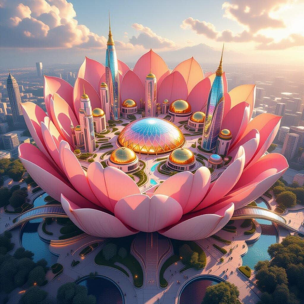 Futuristic City Blooms Within Giant Flower Petals