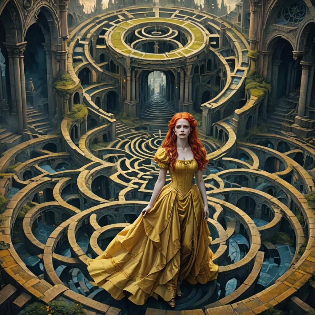 Victorian Woman in H.R. Giger Labyrinth