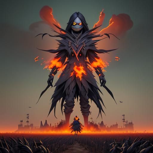 Fiery Crow Scarecrow Explosion: Fantasy Concept Art