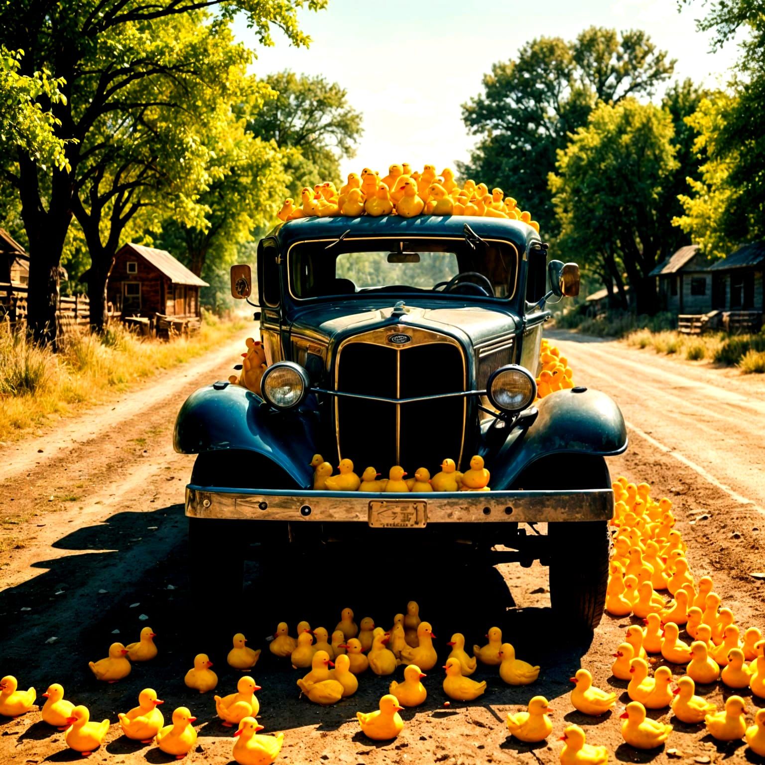 Vintage Rubber Duck Spectacle in a Classic Ford Truck