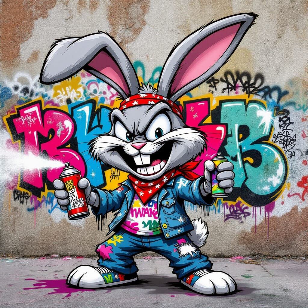 Edgy Graffiti Rabbit Caricature