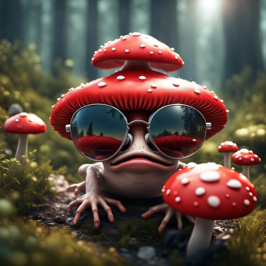 Smiling Toadstool with Sunglasses, Detailed Matte Painting