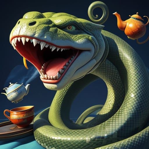 Giant Snake on a Plane: Pixar-Style Digital Art