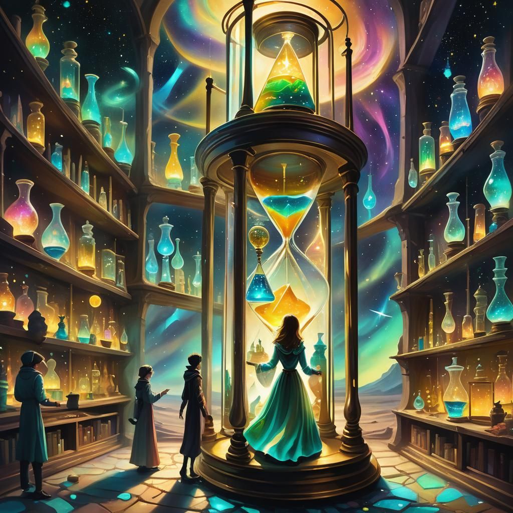 Hourglass Universes in Surreal Dreamscape Painting