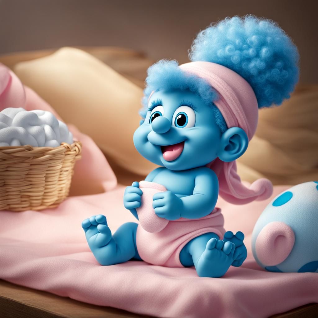 Pink Baby Smurf with Afro in Diaper