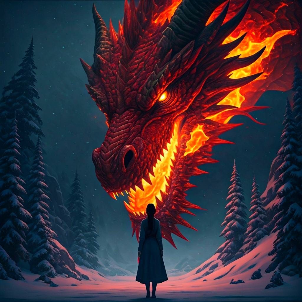 A colossal, magnificent, extremely detailed, regal red drago...