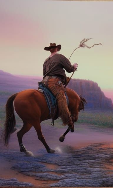 Hyper-Realistic Cowboy Rides into Desert Sunset