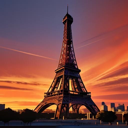 Eiffel Tower Silhouette at Sunset: Hyper-Realistic Digital A...