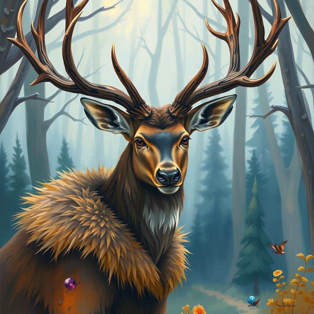 Majestic Deer in Whimsical Forest Art