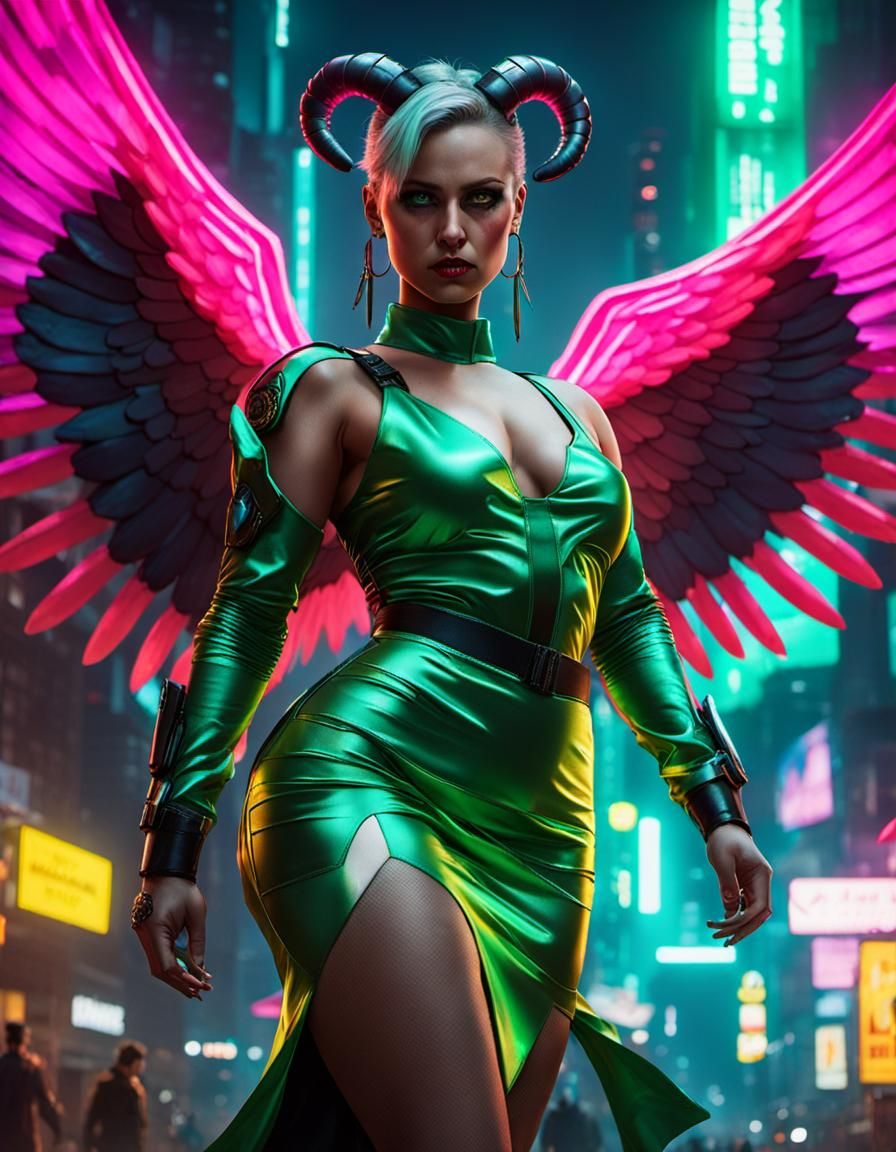 Cyberpunk Angel with Neon and Silky Skirt