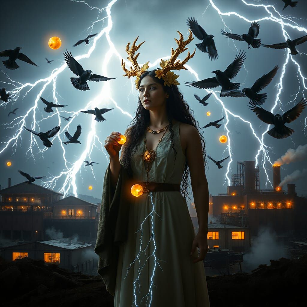 Cyberpunk Goddess Unleashes Electrical Fury on Industrial Mo...