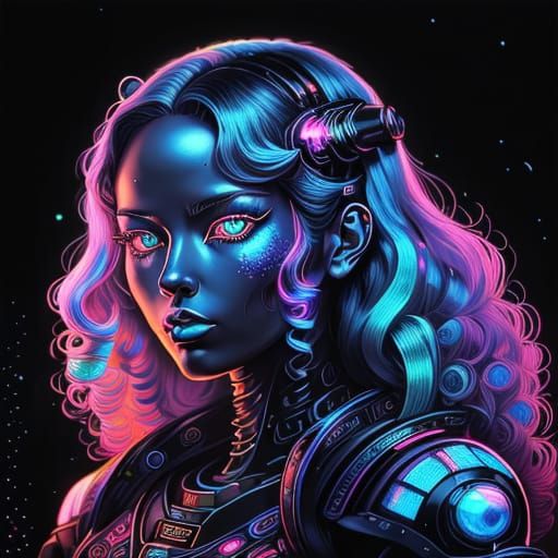 Cyberpunk Robotic Woman in 80s Sci-Fi Style