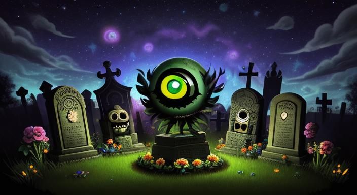 Psychedelic Chibi Tombstone with Eyeball Flowers