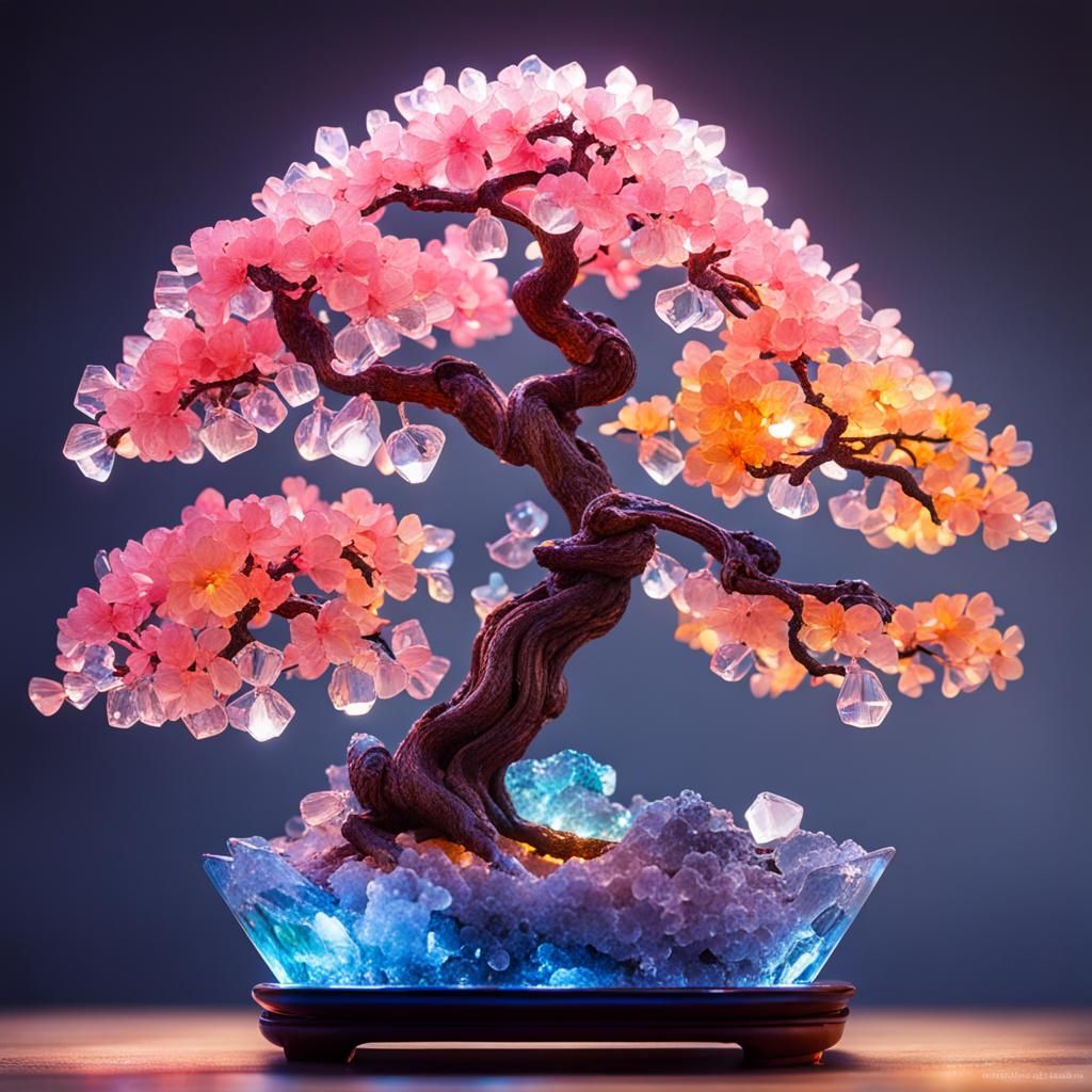 Dreamy Crystal Bonsai Tree in Splash Art Style