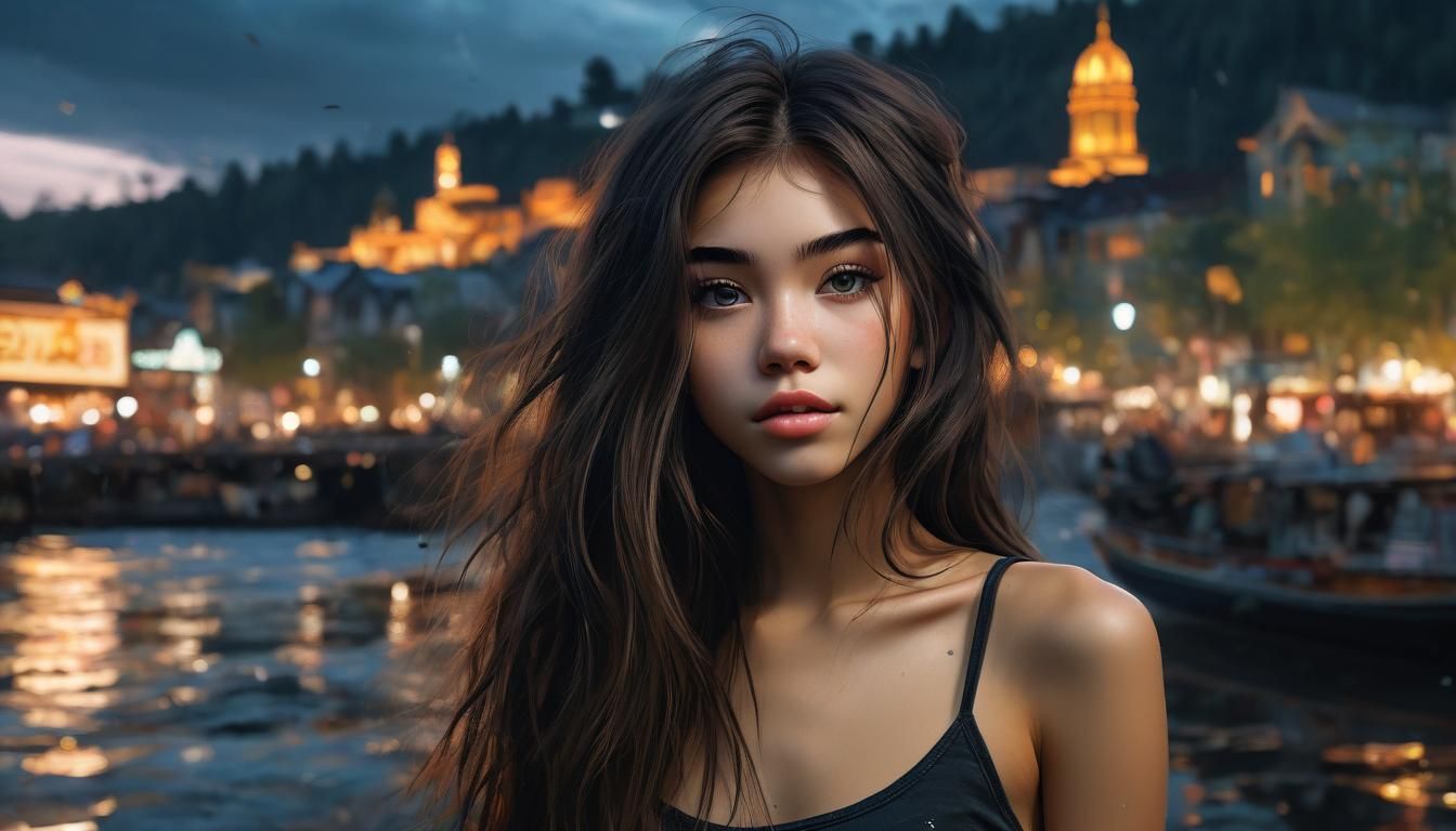 Anime Portrait of a Young Woman in a Serene Evening Setting