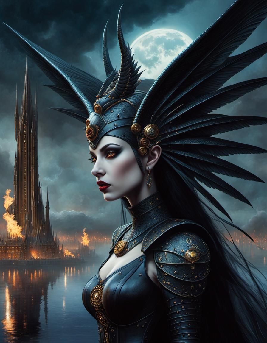 Winged Voodoo Demoness Overlooking Worshippers