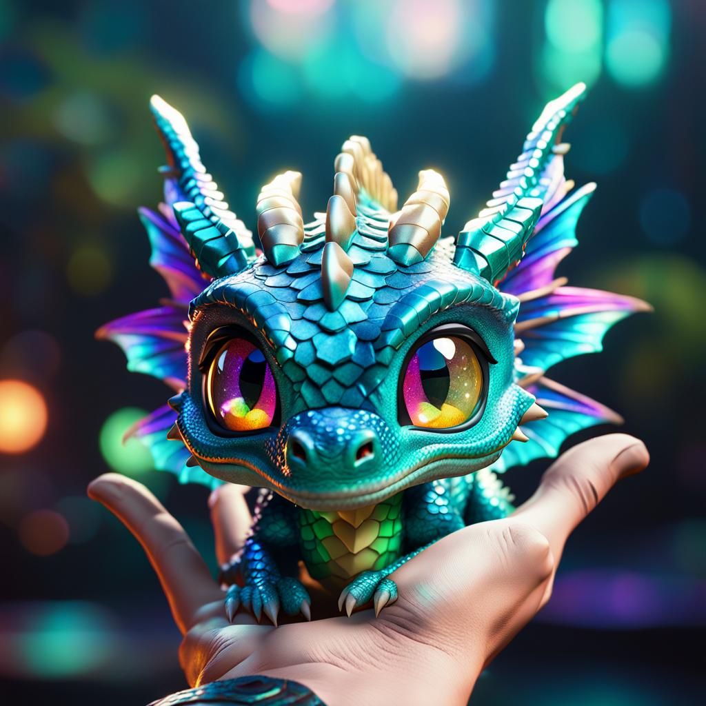 Glittery Chibi Dragon Plays with Haku and Sisu