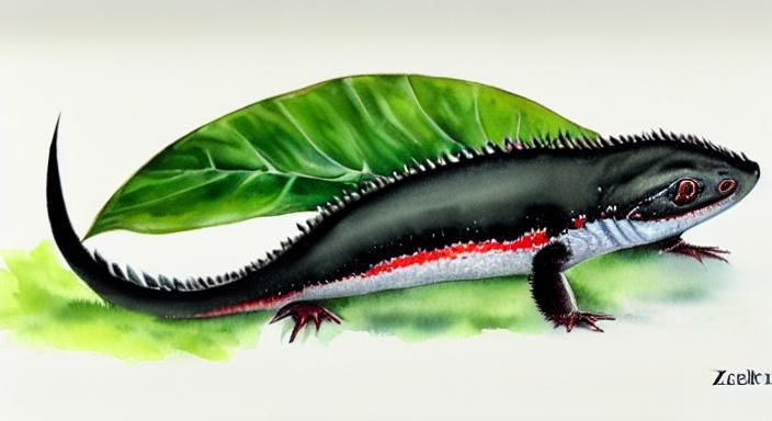 Horned Skink in Carmine and Black Watercolor