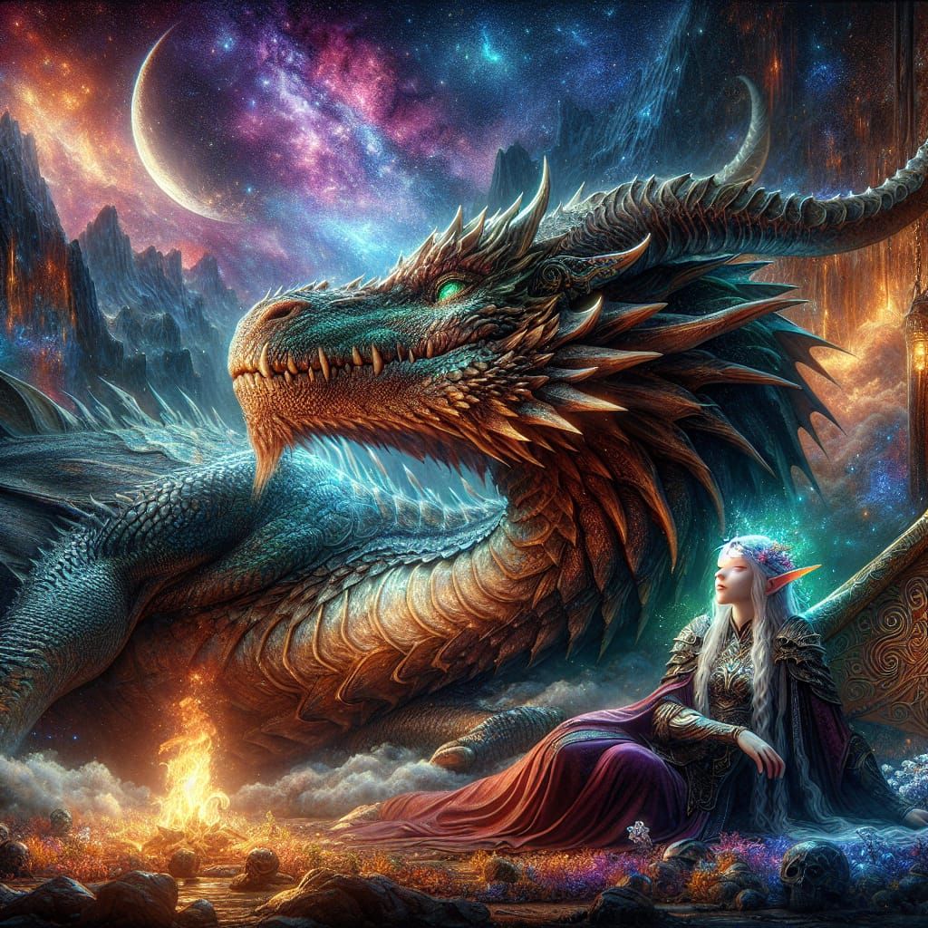 Dragon and Elf Princess in Hyper-Realistic Art