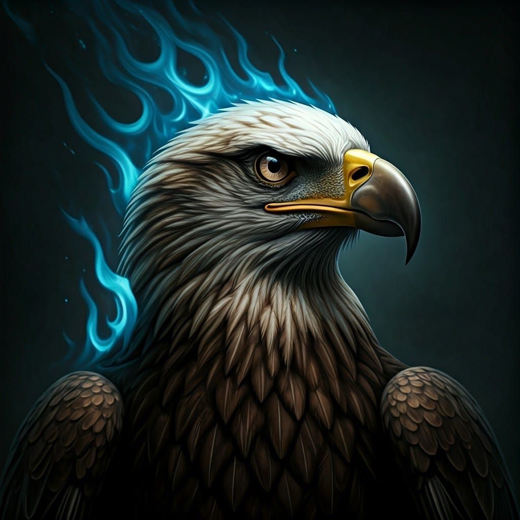 Eagle Skull Engulfed in Blue Fire