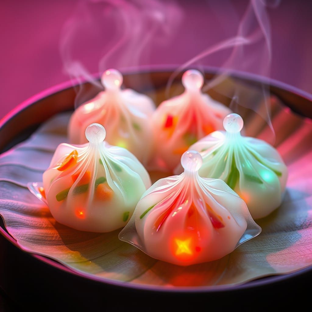 Futuristic Glowing Dumplings in Dim Sum Style