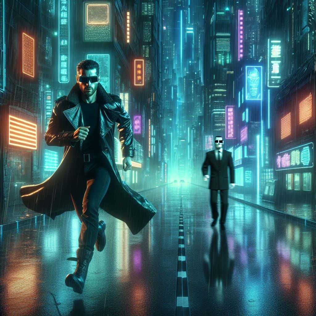 Futuristic Chase in a Cyberpunk City