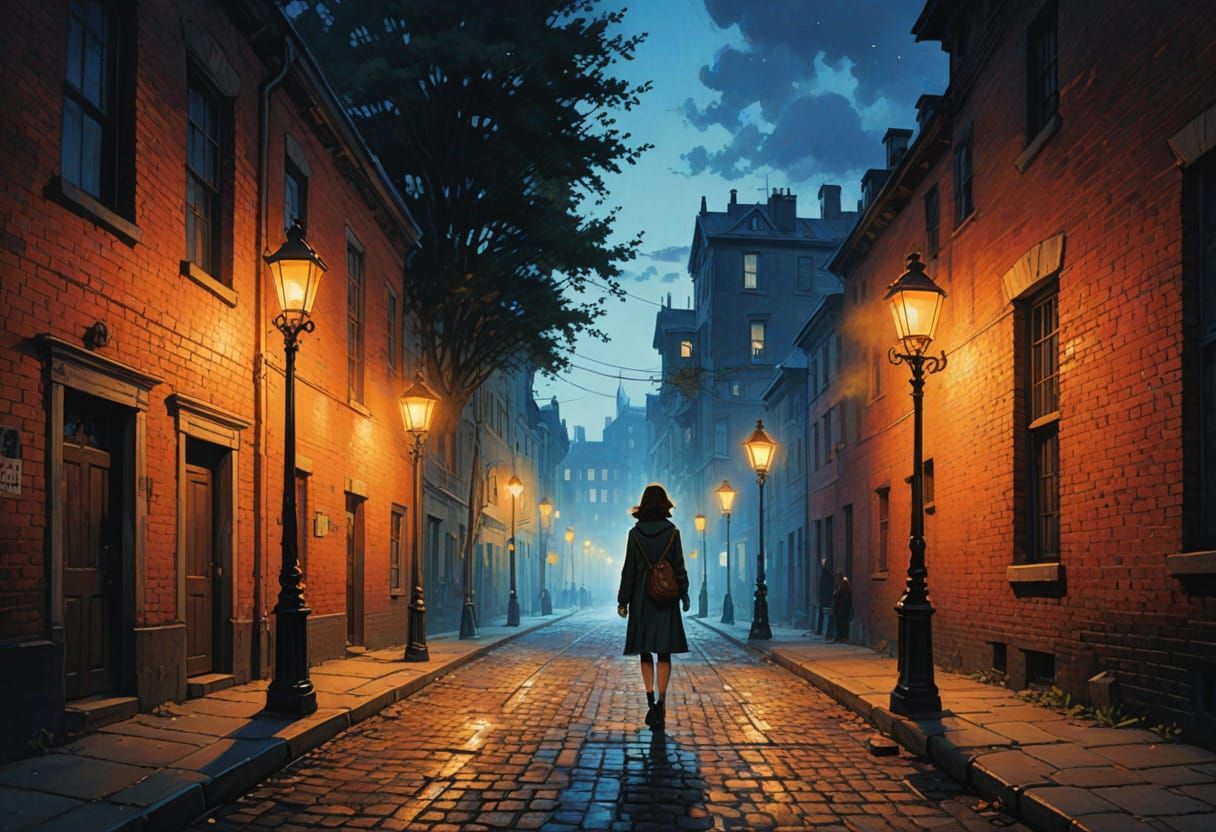 Woman Walks in City: Abstract Expressionist Pulp Art