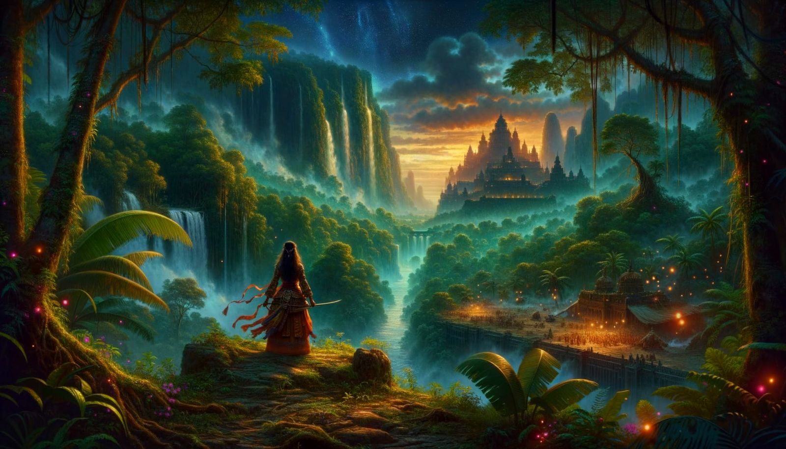 Twilight Jungle Guardian in Pre-Raphaelite Style