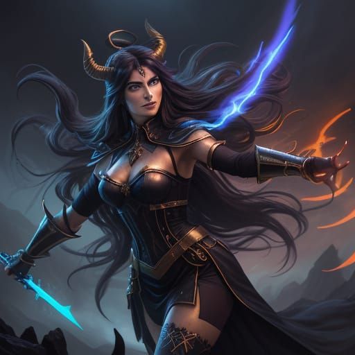 Ishtar Battles Demon Lady in Sci-Fi Concept Art