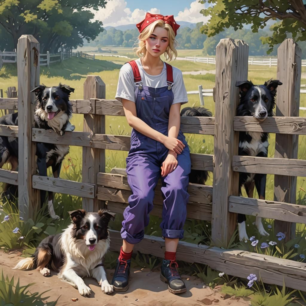 Girl with Border Collie: Hyperdetailed Concept Art