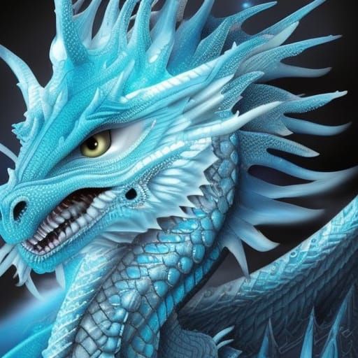 Icy blue ice dragon with pearlescent White highlights and pearlescent blue highlights and icy blue highlights and icy bl...