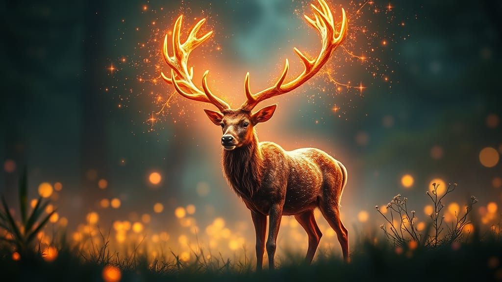 Spirit Stag Radiates Ethereal Light in an Enchanted Clearing