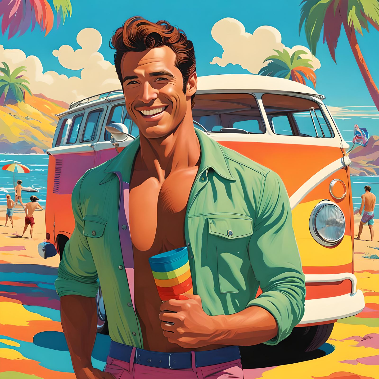 Psychedelic 60s Californian Beach Scene