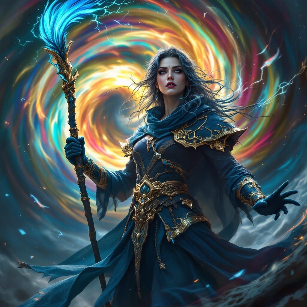 Sorceress with Magic Whip in High-Fantasy Style