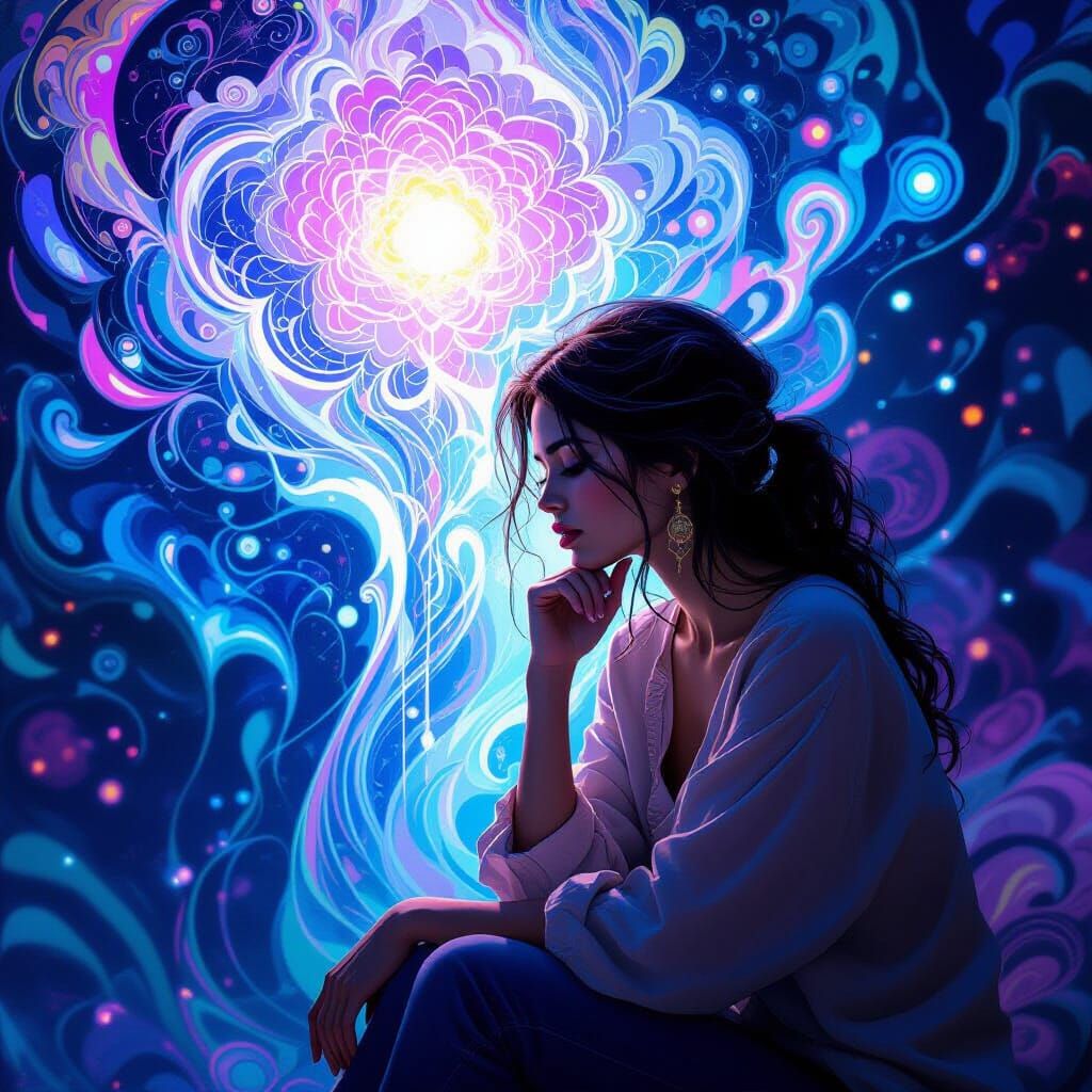 Contemplative Woman in Ethereal Digital Art