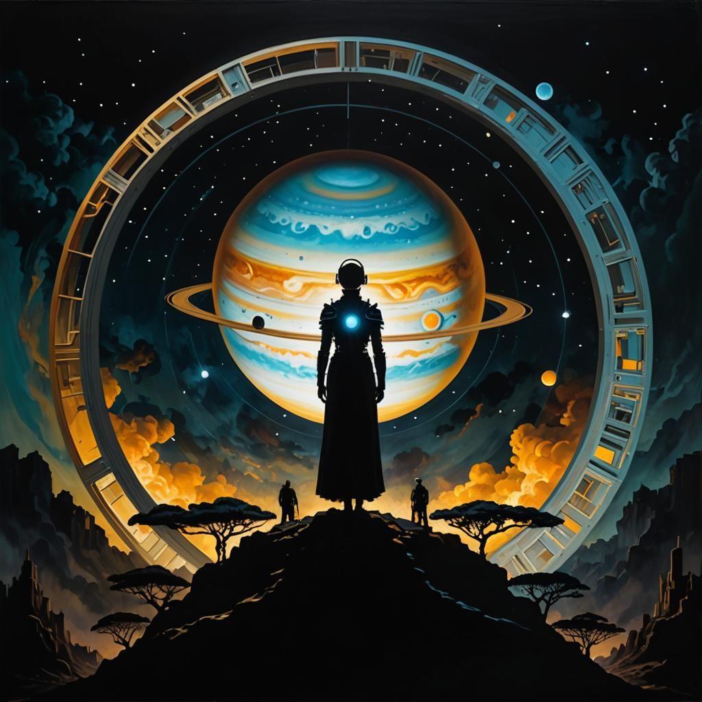 Dystopian Jupiter Mycoid in Glowing Bauhaus Oil Painting