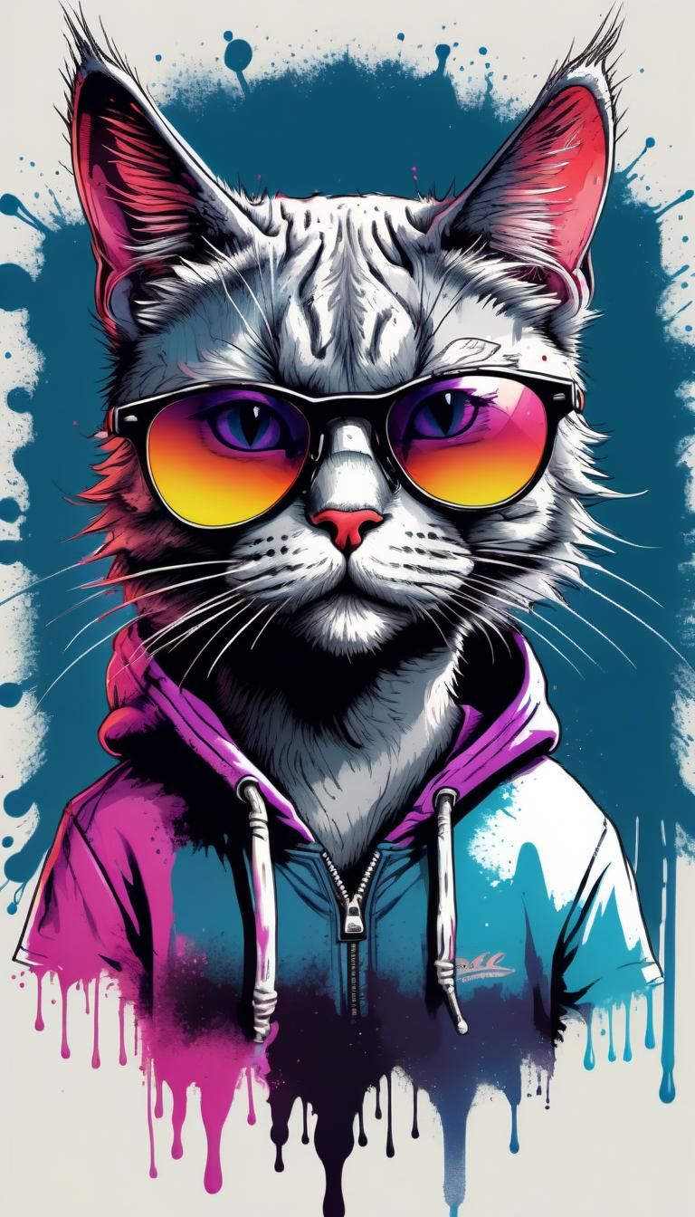 Cool Cat T-Shirt Design in Vintage Ink Style