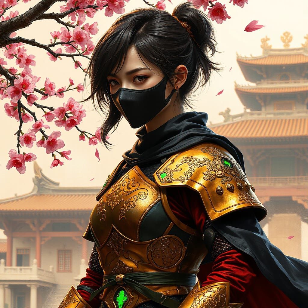 Mysterious Warrior in Vibrant Fantasy Realm