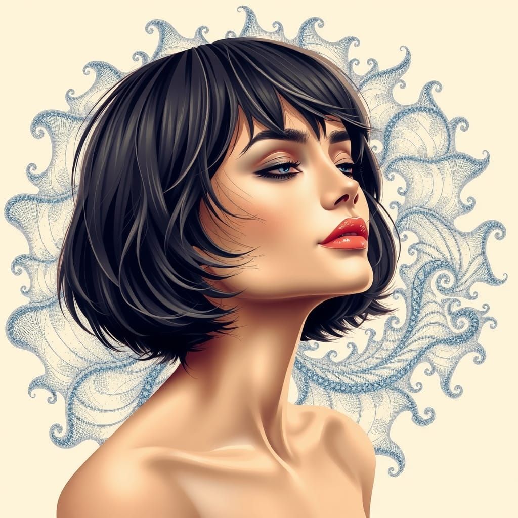 Woman in Fractal Wave, Abstract Vector Art