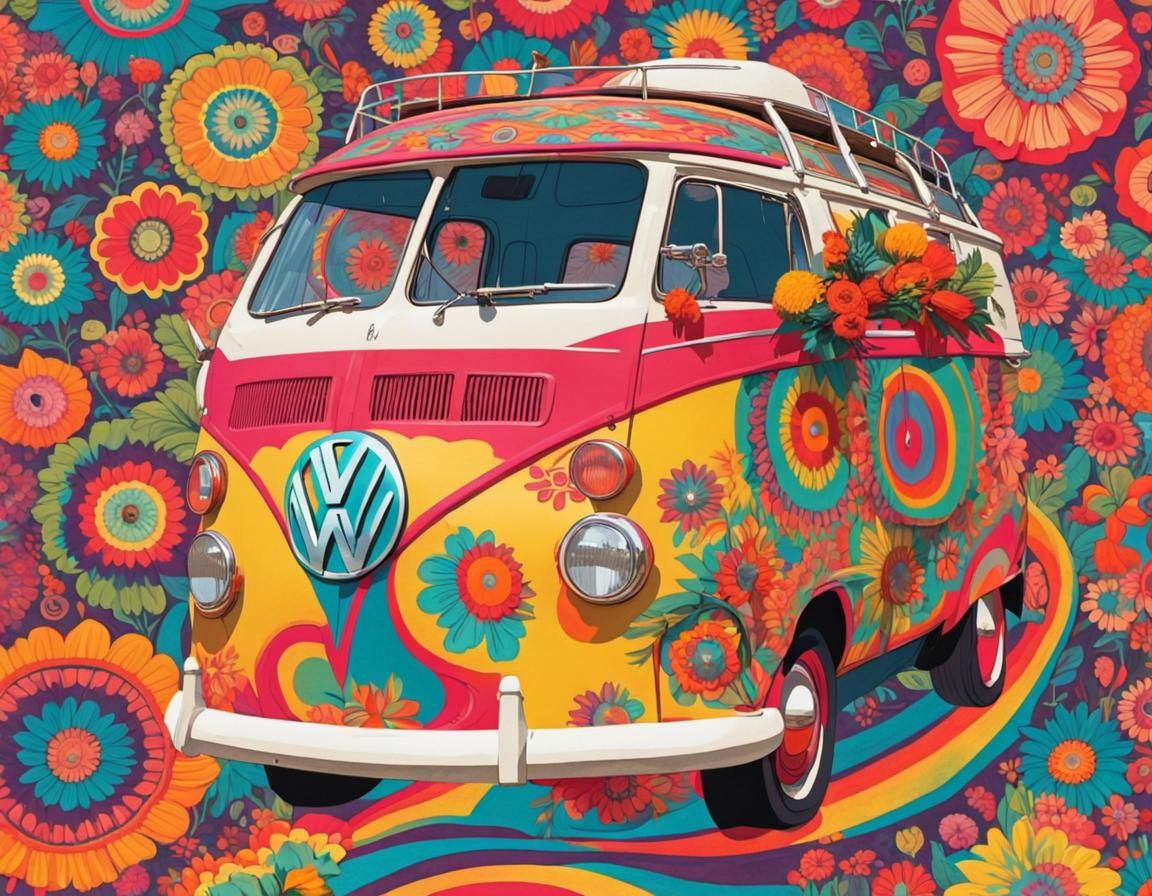 1960s Hippie VW Campervan to a Festival