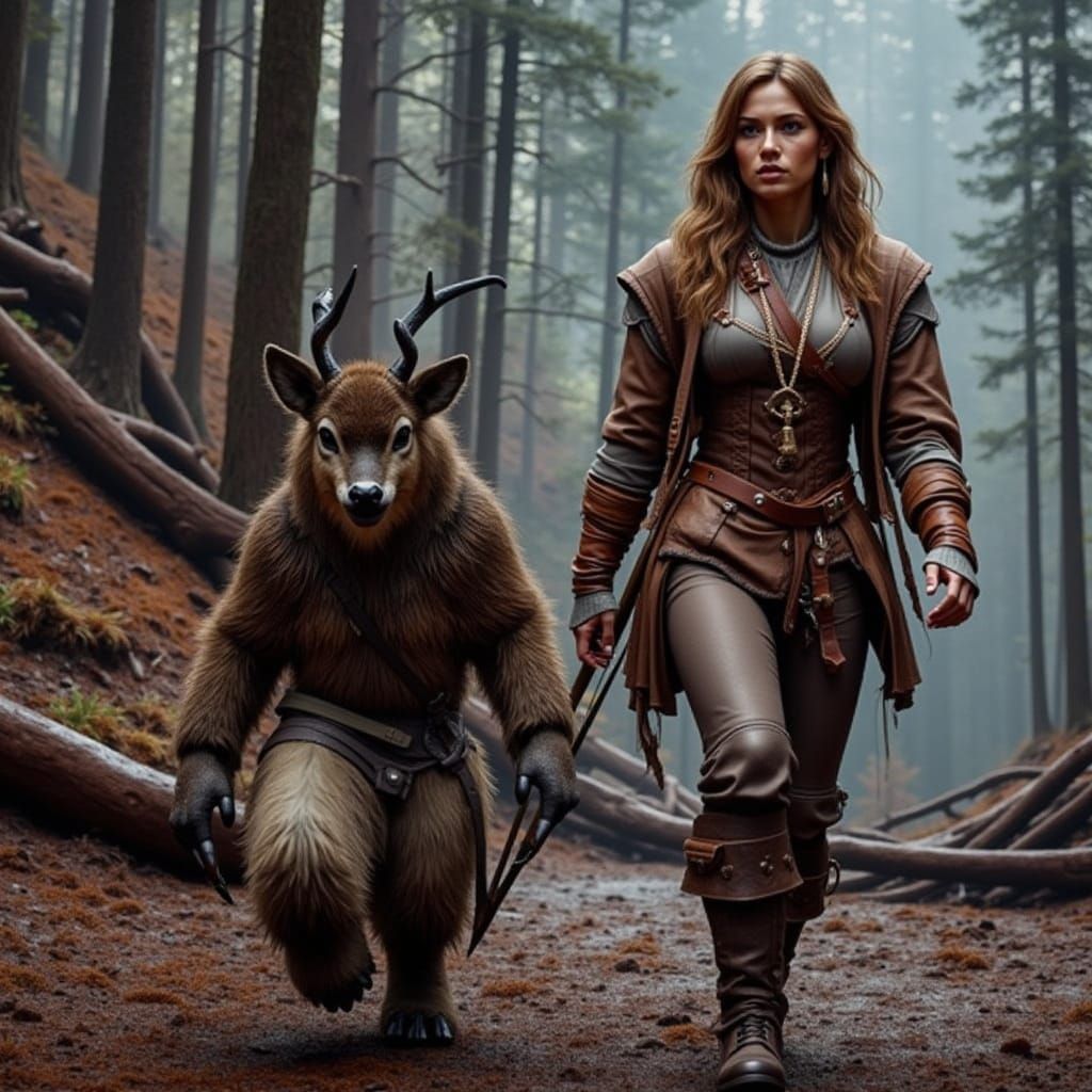 Amarwyn and the woodland being Viserra