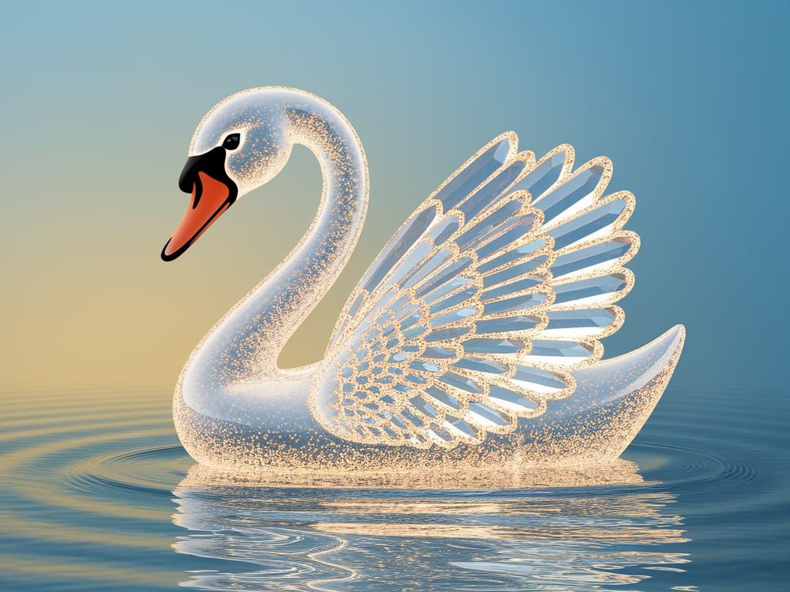 Glowing Crystal Swan Floating on Water