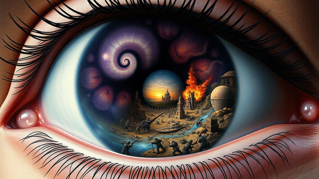 Surreal Eye with War Scene in Pupil