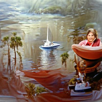 Mary Anne on Tiny Boat, Gurney-Style Oil Painting