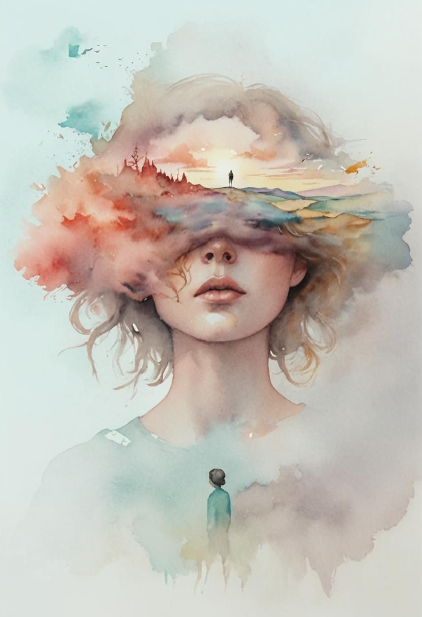 Dreamlike Figure in Watercolor Surrealism