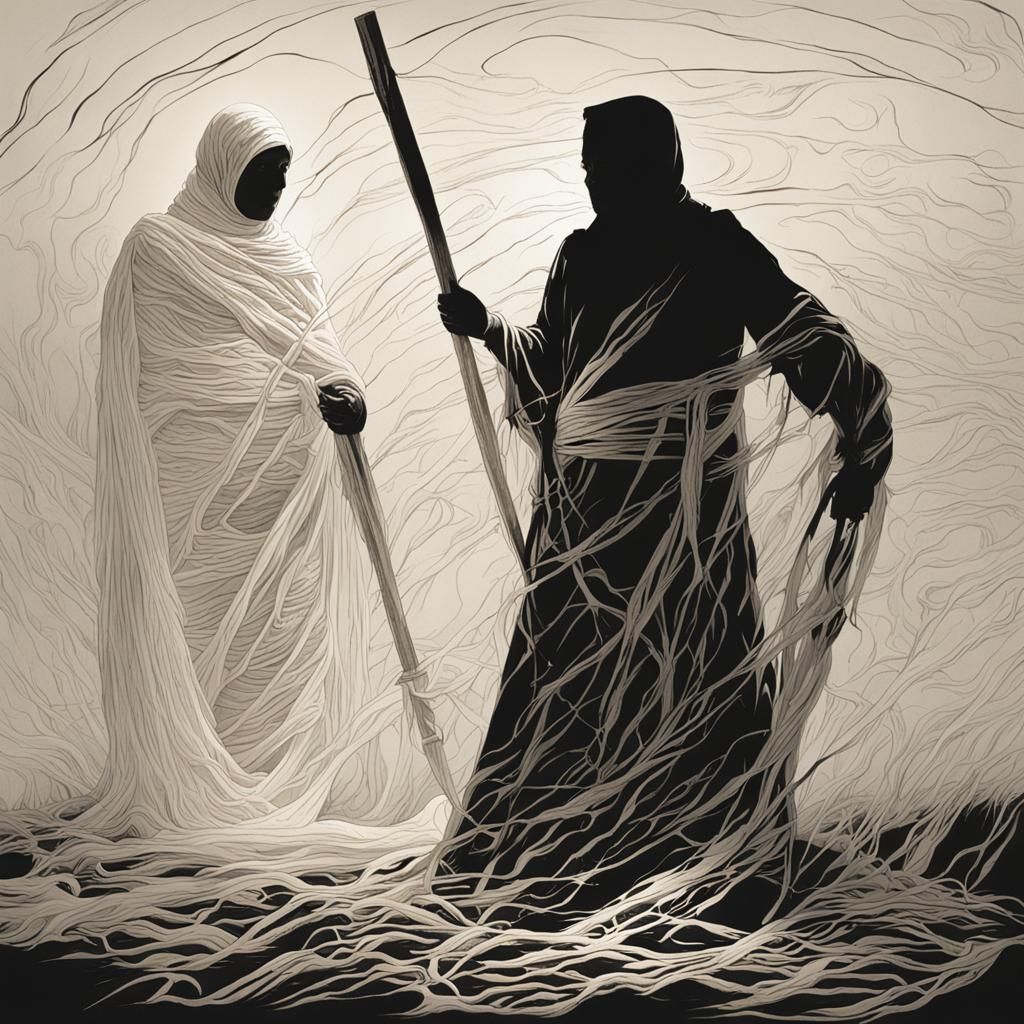 Woman Wrapped in Glowing Mummy Wrappings